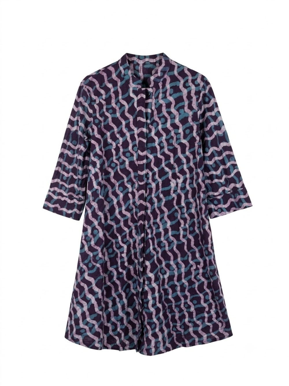 Zuri Kenya Violet Batik Shirt Dress Womens Purple Pink Cotton Shift Size L